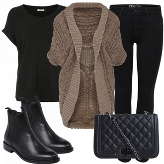 Mit Nieten Outfit mit Schwarz/Braun Chelsea Boot/Flache Stiefelette/Gummistiefelette/Lederjacke/Leder Stiefelette Edited "elena"