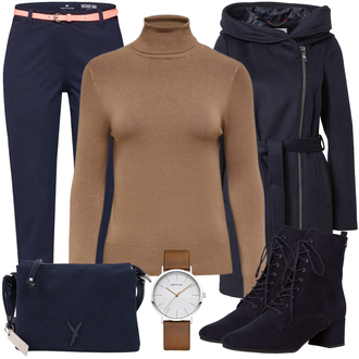 Outfit mit Dunkelblau Wintermantel Wollmantel/Lodenmantel/Midi Mantel/Übergangsmantel/Softshell Mantel/Mantel mit Reißverschluss/Scuba-Mantel S.Oliver "Perfektes Büro Outfit"