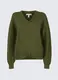 Dunkelgrüne Strickpullover mit V-Ausschnitt