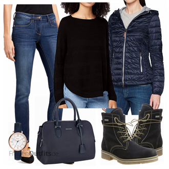 Outfit mit Dunkelblau/Blau/Hellblau Wattierte Stiefel/Winter Stiefel/Wasserfester Schuh/SchnürStiefelette/Winter Stiefelette/Wasserdichter Stiefel/Klassischer Stiefel/Gefütterte Stiefelette Tamaris "Tamaris"