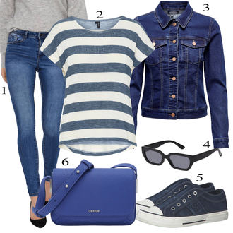 Verslas, Laisvas apranga su Mėlyna/Šviesiai mėlyna Leggings Džinsai Antblauzdžiai/Aptempta kelnė/Jeggings VERO MODA "Ležérne outfit"Look: Laisvas, Šaunus, Disco, Modernus, Graži, Old Money, Paprasta