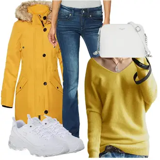 Winter Outfits mit Grau/Weiß/Creme/Hellblau/Blau medicus schuh/Schuh Mit Rolle/Sneaker Low/Chunky Sneaker/Walkingschuh Skechers "Winterliche Stimmung"