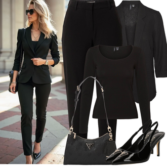 Outfit sa Crna/Crvena Hlače s Prorezom/Hlače Visokog Struka/Uske Hlača/Poslovna Hlača/Hlača od Odijela/Ravna Hlača B.young "Proljetni Outfit"