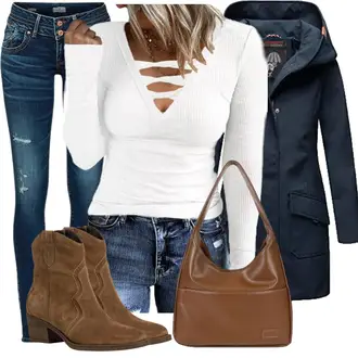 Wasserdicht Outfit mit Dunkelblau Wolljacke/Reitjacke/Winterjacke/Herbstjacke/Kapuzenjacke/Parka-übergangsjacke/Langjacke/Winter Parka MARIKOO "Herbst Outfit für den Alltag"