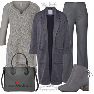 Outfit mit Grau/Hellgrau/Dunkelgrau Übergangsmantel/Bouclé Mantel/Kaschmir Mantel/Lodenmantel/Langer Mantel/Midi Mantel/Oversize Mantel/Tweed Mantel/Wollmantel/Wintermantel Wollmantel Pieces "Heine"