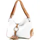 modamoda de - T10 - ital. Schultertasche Umhängetasche aus Leder, Farbe:Weiß/Camel