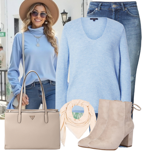HellBlau/Blau V-Strickjacke/Kaschmir-Strickjacke/Wolle Strickjacke/Baumwoll Strickjacke/Einfacher Pullover/Mohair Pullover/Kaschmir Pullover/Feinstrickpullover/Basic Pullover/Wollpullover/Pullover Mit V-ausschnitt/Kaschmir Pullover More & More kombinieren
