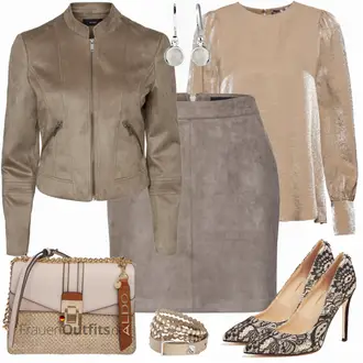 Kurz/Mini Outfit mit Grau/Grün Rock LederRöcke VERO MODA "VERO MODA WINTERJACKEN"
