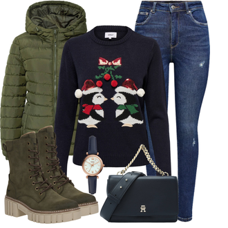 Plateau Mit Absatz Outfit mit Dunkelgrün SchnürStiefelette/SpringerStiefel/Winter Stiefelette/Plateau SchnürStiefel Mustang "Auffälliger Look für den Winter"