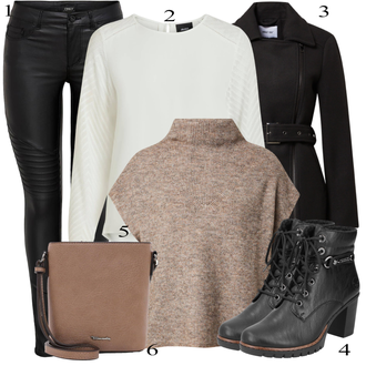Outfit s Krémová/Bílá Halenkový Top/Halenka s Dlouhým Rukávem/Slip-on Halenka/Halenka se Stojatým Límcem/Kožená bunda pro muže/Crash blůza/Dětská hračka/Sportovní Halenka/Mušelínová Halenka/Blůza s nášivkou na lokti Object "Obchodní Outfit"