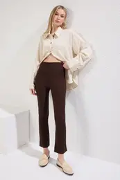 Brown Crop Flare Woven Trousers