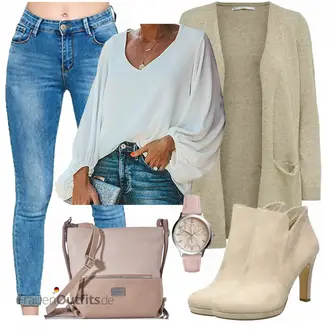 80er Outfit mit Weiß/Hellblau Offene Bluse/Crash­bluse/Schlupfbluse/Lederjacke/Einfarbige Bluse/Oversize Bluse/Bluse Oberteil/Bluse mit Puffärmel Style Dome "Buntes Herbst Outfit"Look: Büro, Elegant, Uni, Smart Casual, Casual, Boho, Mom, Coole, Romantisch, 90er, 80er, Retro