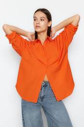 Orange Cotton Oversize Wide Fit Woven Shirt