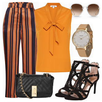 Outfit mit Schwarz High Heel/Sandalette Bullboxer "Bluse Joline"
