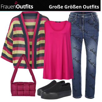 Outfit mit Schwarz Plateau-Sneaker/Skateschuh/Turnschuh ohne Schnürsenkel About You "Farbliches Outfit für Mollige"