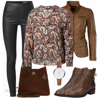 80er Outfit mit Braun/Dunkelbraun/Beige Klassischer Stiefel/Cowboystiefel/Gefütterte Stiefelette/Vintage Stiefel/Rahmengenähter Schuh/Leder Stiefelette/Lederjacke/Vintage Stiefelette/Reitstiefel/Chelsea Boot About You "Outfit in herbstlichen Farben"Look: Uni, Western, Country Styl, Cowgirl, Schön, Duckfeet, 80er