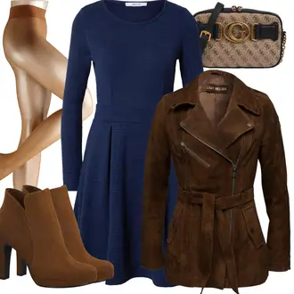 Outfit mit Dunkelblau/Blau Langärmliges Winterkleid/Strickkleid/Winter Strickkleid/Jerseykleid/Pulloverkleid/SkaterKleid/Langärmliges Kleid/Rollkragenkleid/Fit & Flare Kleid About You "Perfekt für den Winter"