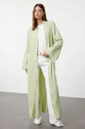 Khaki Piping Detailed Woven Cap & Abaya & Abaya