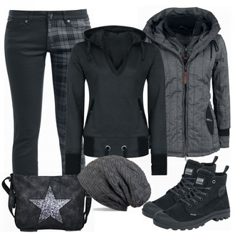 Warme Outfit mit Grau/Dunkelgrau/Hellgrau/Dunkelblau Hut Winter Mütze/Kopfbedeckung/Mütze styleBREAKER "EMPStyle"