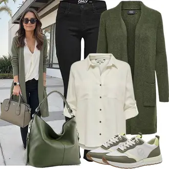 Outfit mit Khaki/Dunkelgrün/Hellgrün/Grün Walkingschuh/Sneaker Low/Sommer Sneaker/Leder Sneaker/Schmaler Sneaker Tamaris "Perfekt für die Freizeit"