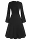 Mittelalter Damen Elegant A-Linie Kleid Langarm Rockabilly Hohe Taille Kleider Party Schwarz L