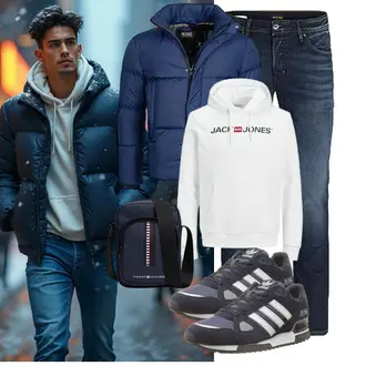Outfit mit Dunkelblau/Blau Thermojacke/Isolationsjacke/Sommerdaunenjacke/Kunstfaserjacke/Winterjacke/Puffer Jacke/Daunenjacke Indicode "Freizeit Outfit"