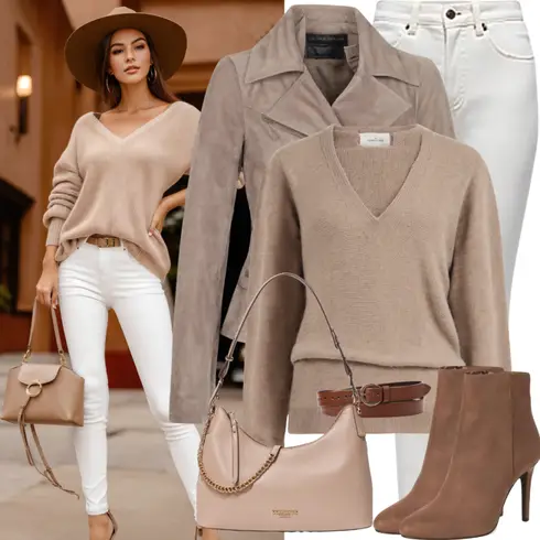 Beige/Braun/Grau Klassische Stiefelette/Spitzer Stiefel/SommerStiefelette/Gefütterte Stiefelette/High Heels Stiefel VAN HILL kombinieren mit Beige/Braun/Khaki Pullover Mit V-ausschnitt/Mohair Pullover/Feinstrickpullover/Basic Pullover/Wollpullover/Einfacher Pullover/Kaschmir Pullover Vila
