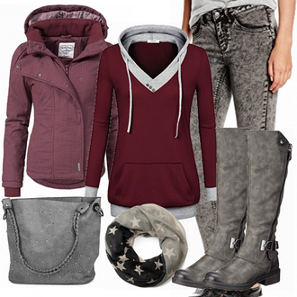 Winter Outfits Lang/Maxi mit Rot Hoodie "MarcoTozzi"
