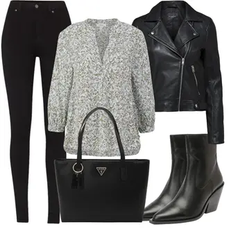 Jeans Outfit mit Schwarz Jeggings/High Waist Legging/Strick Legging/Gefütterte Leggings/Lederjacke/Treggings Dr. Denim "Schönes Freizeit Outfit"