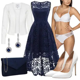 Outfit mit Dunkelblau Midi Abendkleid/Vintage Kleid/Elegantes Kleid Knielang/A-Linien Kleid/Abschlussballkleid/Ärmelloses Kleid/Spitzenkleid MuaDress "Eleganter Look"