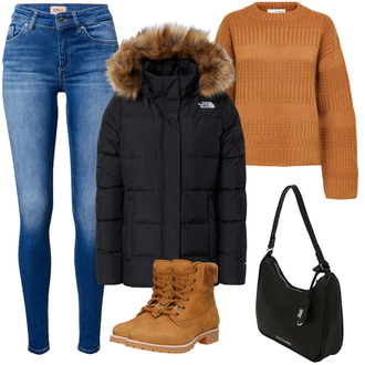 Outfit mit Blau/Hellblau Lederjacke/Jeans mit Schlitz/Low Rise Jean/Low Waist Jean/Push up Jeans/Slim Fit Jeans/Schlupfjeans/Cuir Chaussures Only "Super Winterlook"