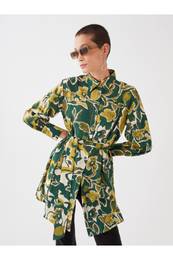Shirt Collar Patterned Long Sleeve Women's Tunic