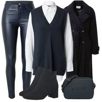 Outfit mit Dunkelblau/Blau Flache Stiefelette/SommerStiefelette/Klassische Stiefelette/Leder Stiefelette/Winter Stiefelette/Gefütterte Stiefelette Tamaris "Perfektes Büro Outfit"