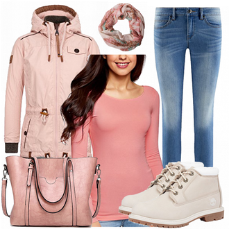 Outfit mit Grau Stiefel Timberland "MyFavouritePink"