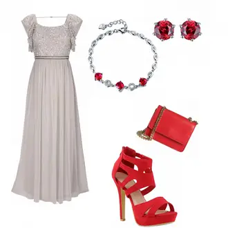 Outfit mit Rot/Dunkelrot Riemchen Sandale/Plateau Sandale/Sandalen Mit Absatz/High Heel/Spangenpump Stiefelparadies "greyandred"