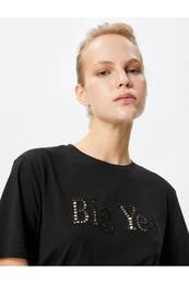 Slogan Embroidered Cotton T-Shirt