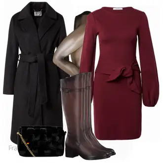 Elegant Outfit mit Rosa/Bordeaux/Lila/Dunkelrot Kleid Große Größe/Kleid mit Gürtel/Herbstkleid/Langärmliges Winterkleid/Langarm Etuikleid/Standesamt Kleid/Pulloverkleid/Rollkragenkleid/Winter Strickkleid About You "Business Outfit"Look: Rap, Uni, Rad, Burlesque, Elegant, Büro, Overdressed