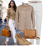 Business Outfits mit weißen Hosen in großen Größen image