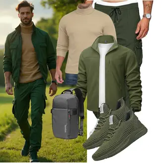 Cropped Outfit mit Dunkelgrün/Grün/Khaki Cargohose/Cargo-Jogginghose/Hemd Capri TARAINYA "Freizeit Outfit"