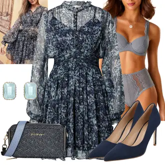 Flower Power Outfit mit Dunkelblau/Blau Bluse und Tunika guido maria kretschmer women "Abend Outfit"