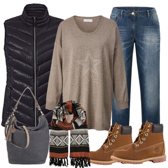 Outfit mit Braun Stiefel Timberland "Spaziergang"