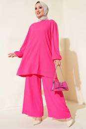 Women's Fuchsia Tunic Pants Bottom Top Set 6663