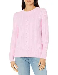 Amazon Essentials Damen Zopfstrick-Pullover Mit Langen Ärmeln Und Rundhalsausschnitt (Erhältlich In Übergröße), Hellrosa, L