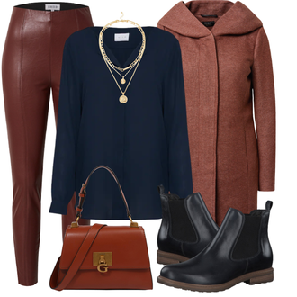 Outfit mit Dunkelblau Bluse und Tunika/Bluse Große Größe/Blusenbody/Bluse Mit Knopf/Bluse mit Stehkragen/Business Bluse/Lederjacke/Langarmbluse/Bügelfreie Bluse/Seidenbluse/Schlupfbluse/Einfarbige Bluse/Businesshemd/Casual Hemd/Business Hemd/Bügelfreies Hemd/Hemdbluse Vila "Cooles Alltagsoutfit"