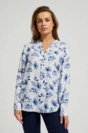 Women's blouse with floral print - white-blue