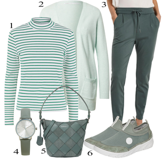 Katoen Bavlna Outfit s Šedá/Modrá Top/Dlouhá tylová sukně/Dlouhé Kardigany/Dlouhý Zimní Kabát/Top & košilka/Dlouhý Svetr/Pruhovaný Svetr/Dlouhé Šaty/Dlouhý kabát Pieces "Praktický vzhled"