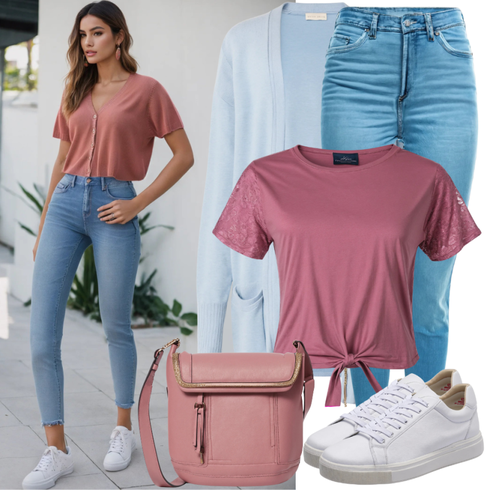 Kombinirajte Pink Majica za plažu/Top za plažu/Kratki top/Majica s mrežicom/Otmjena Majica/Čipkasti Top/Majica kratkih rukava/Obični top/Sportska Majica/Košulja top/Majica s printom Only Play s Svjetloplava/Tirkizna/Zeleno Duži Kardigani/ljetni Kardigan/Boucle Kardigan/Kardigan od kašmira/zimski Kardigan Fobya