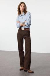 Multicolored Leopard Print Brown High Waist Wide Leg Jeans