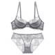 Cwang Damen Unterwäsche Set BH mit Bügel ohne Polster Unterhosen Spitze Slips Nachtwäsche Dessous Sets，grau，80A