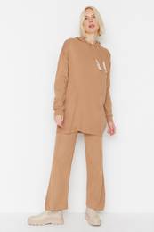 Camel Threads Chain Detailed Sweater-Pants Knitwear Set